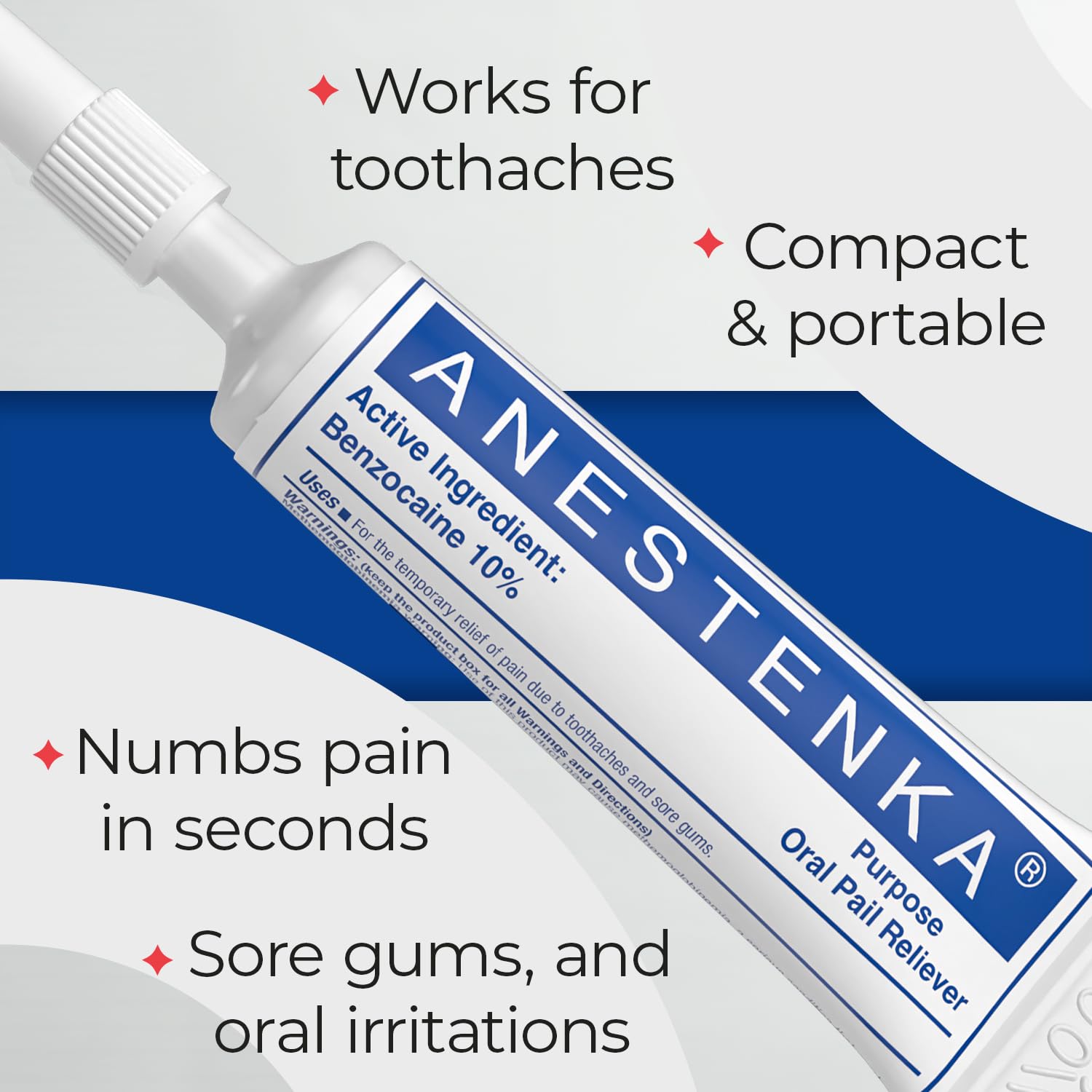 ANESTENKA Tooth Pain Relief Solution with Benzocaine for All Ages; Numbing Cream for Toothache, 0.07 Fl Oz