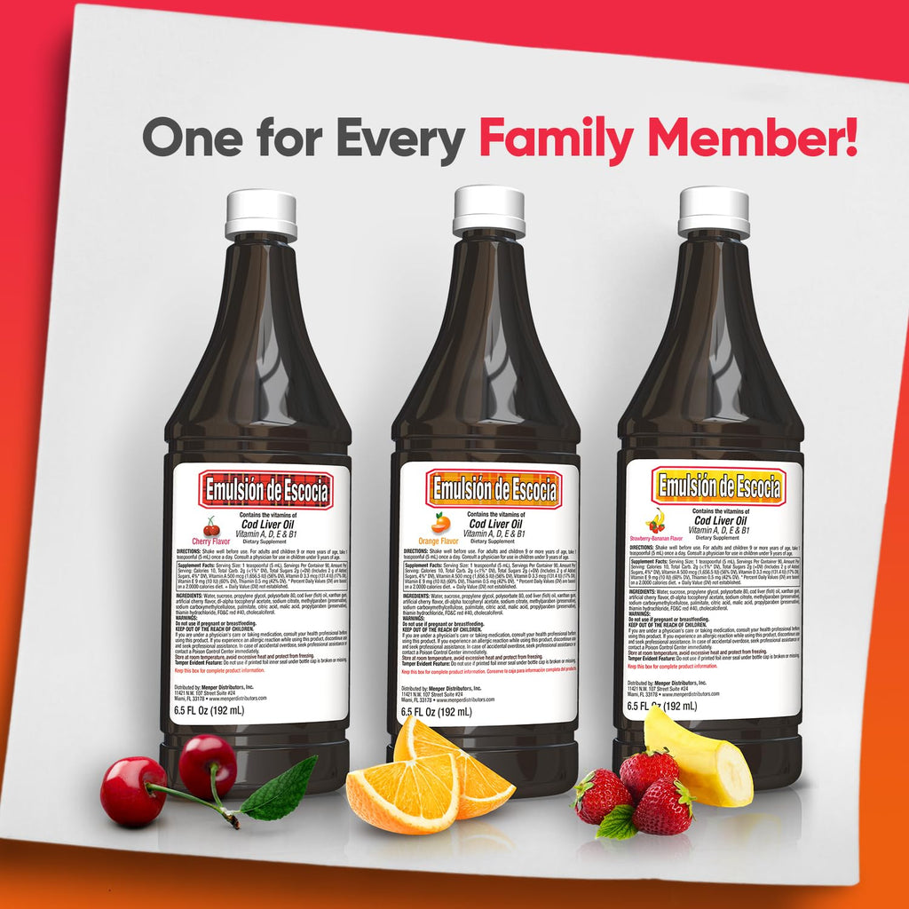 SCOTT'S EMULSION - Cherry, Orange & Strawberry Banana Flavor | 6.5 Fl Oz | 3-Pack