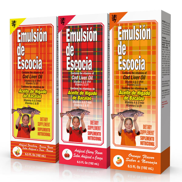 EMULSION DE ESCOCIA - Cherry, Orange & Strawberry-Banana Liquid Assortment | 6.5 Fl Oz | 3-Pack