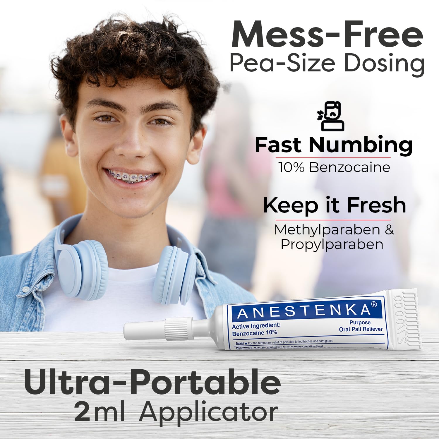 ANESTENKA Tooth Pain Relief Solution with Benzocaine for All Ages; Numbing Cream for Toothache, 0.07 Fl Oz