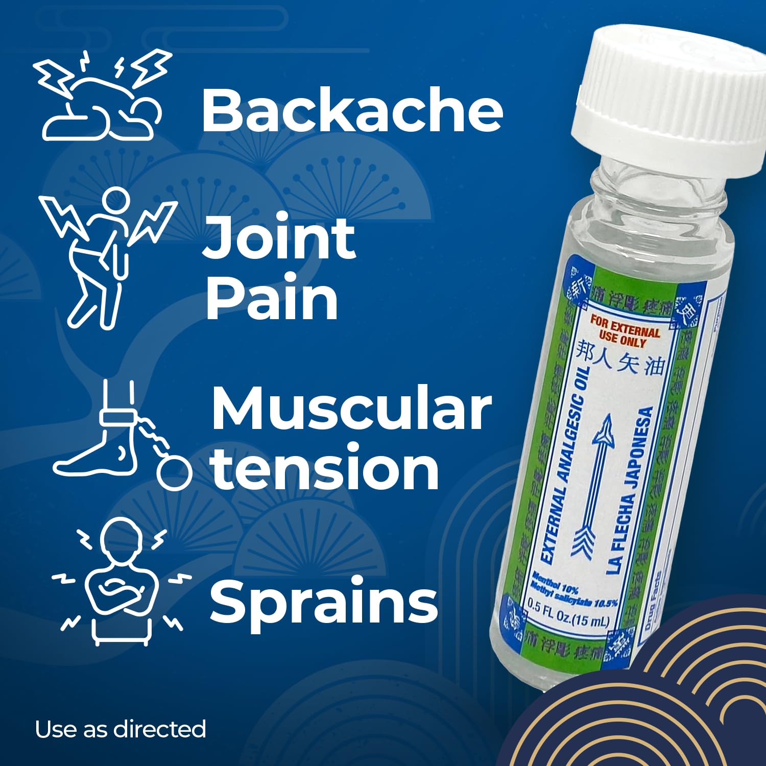 La Flecha Japanese Analgesic Oil | Natural Relief for Muscle Aches with Menthol & Methyl Salicylate; Soothing Massage Oil for Muscle Aches; Joint Stiffness, and Discomfort, 0.5 fl oz, 2-Pack
