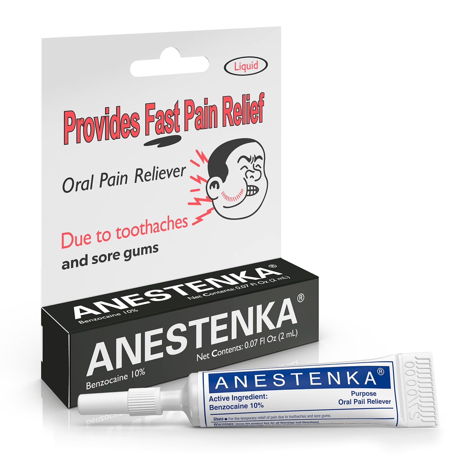ANESTENKA Tooth Pain Relief Solution with Benzocaine for All Ages; Numbing Cream for Toothache, 0.07 Fl Oz