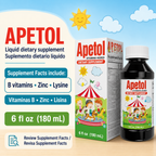 Apetol con vitaminas B, zinc y lisina declarados en Supplement Facts