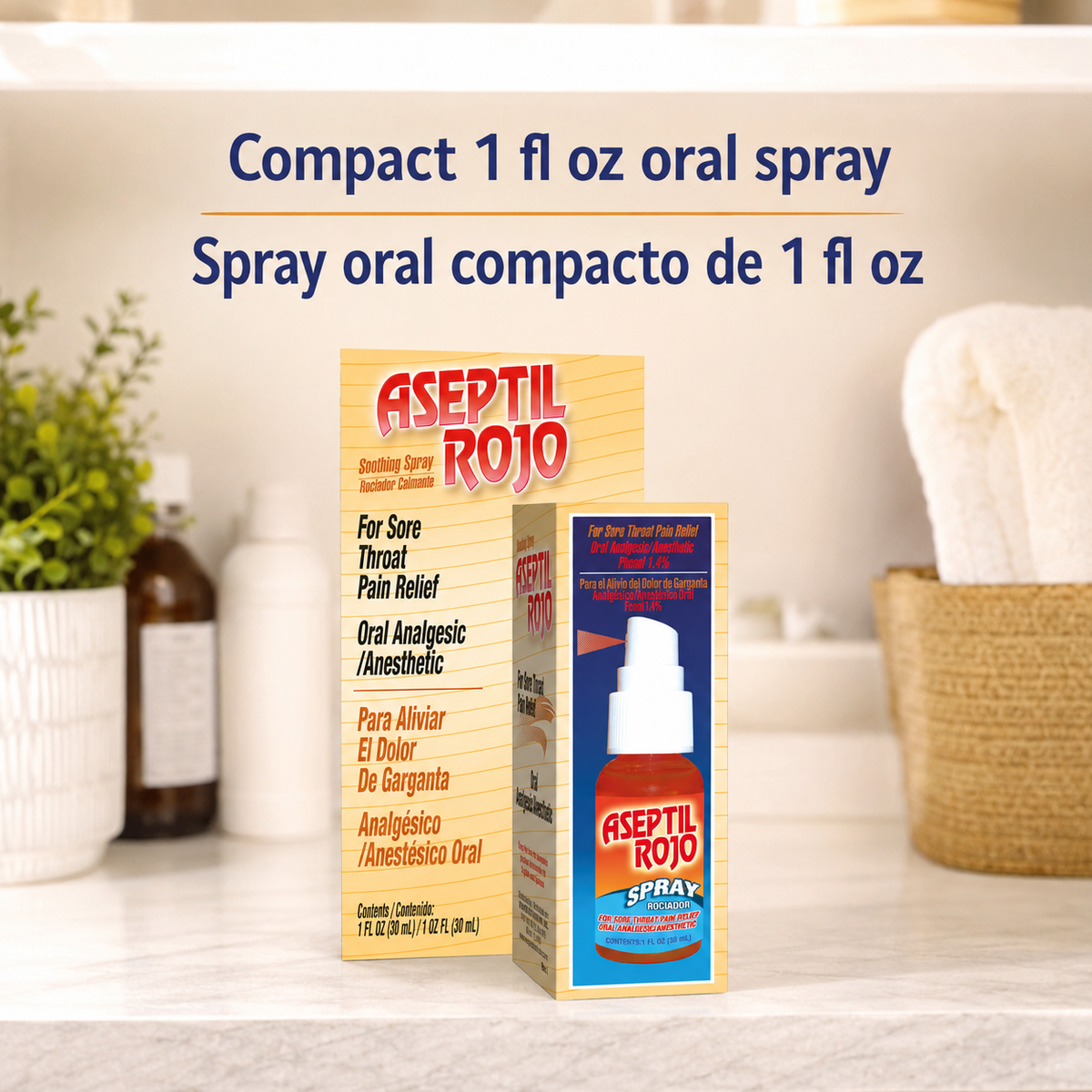 Aseptil Rojo spray oral compacto de 1 fl oz