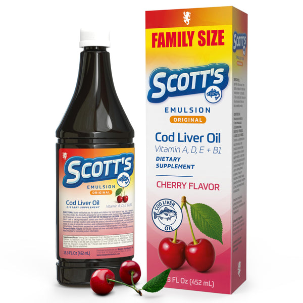 SCOTT'S EMULSION - Cherry Cod Liver Oil Liquid | 15.3 Fl Oz