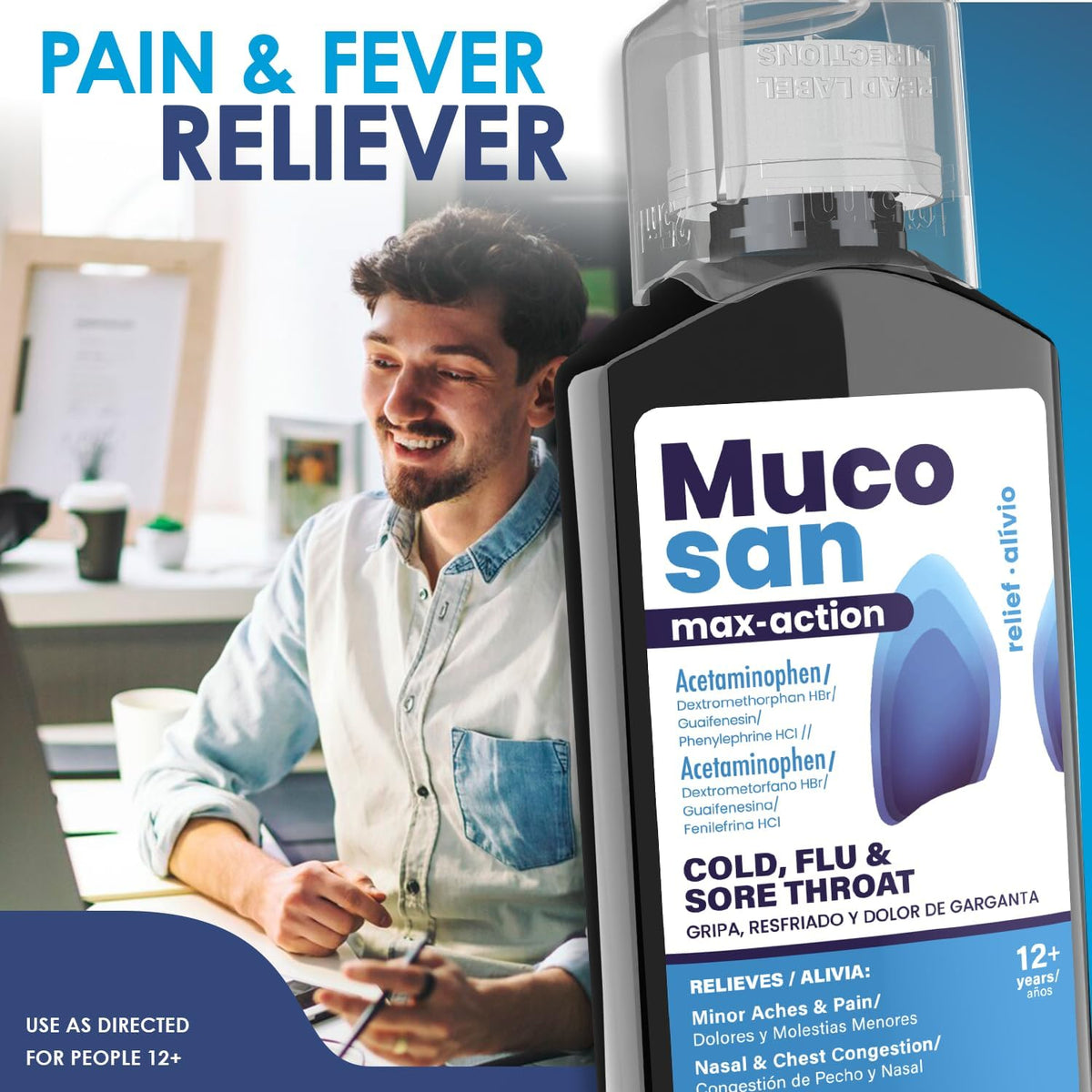 Mucosan Max-Action para resfriado, tos y fiebre