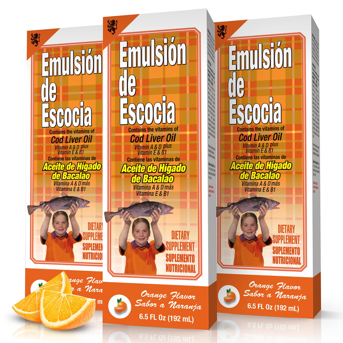 EMULSIÓN DE ESCOCIA - Aceite de Hígado de Bacalao Sabor Naranja | 6.5 Fl Oz | 3 Unidades
