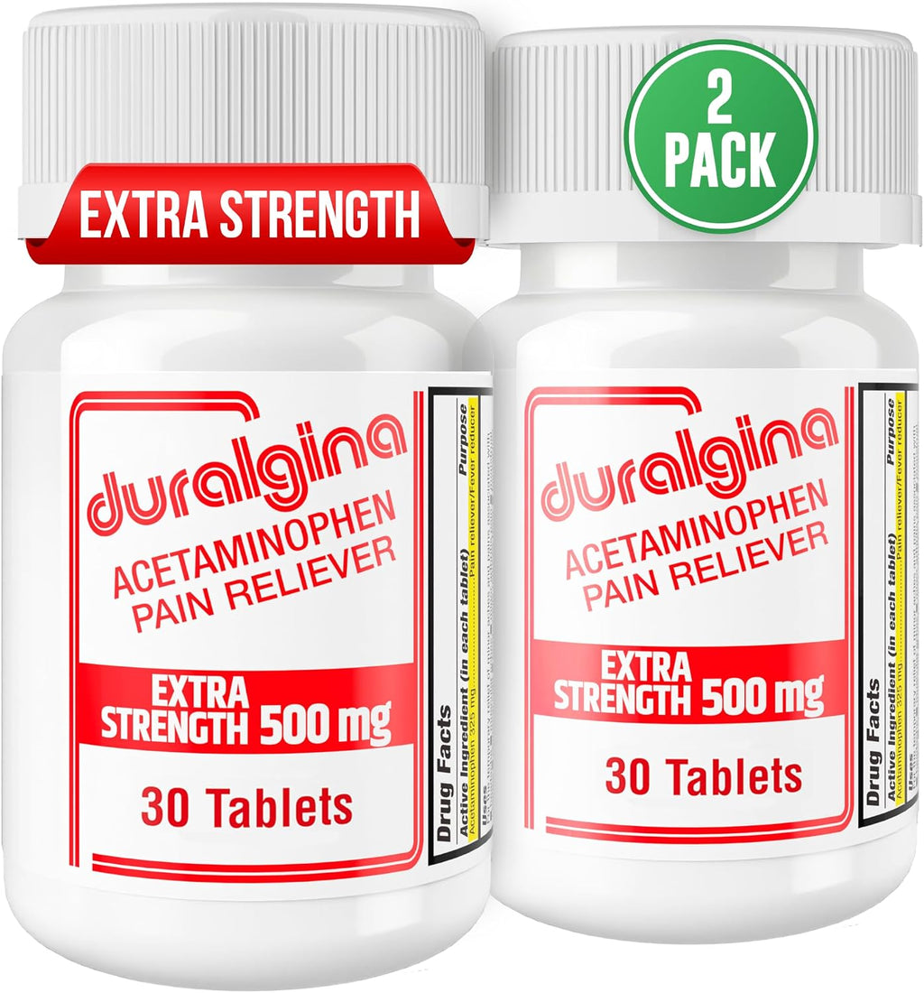 DURALGINA Extra Strength acetaminofén 500 mg, paquete de 2 frascos de 30 tabletas