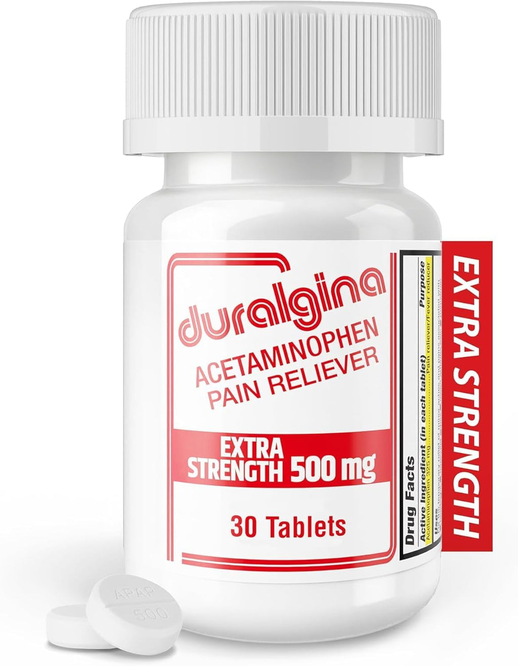 DURALGINA Extra Strength acetaminophen 500 mg, 30-tablet bottle