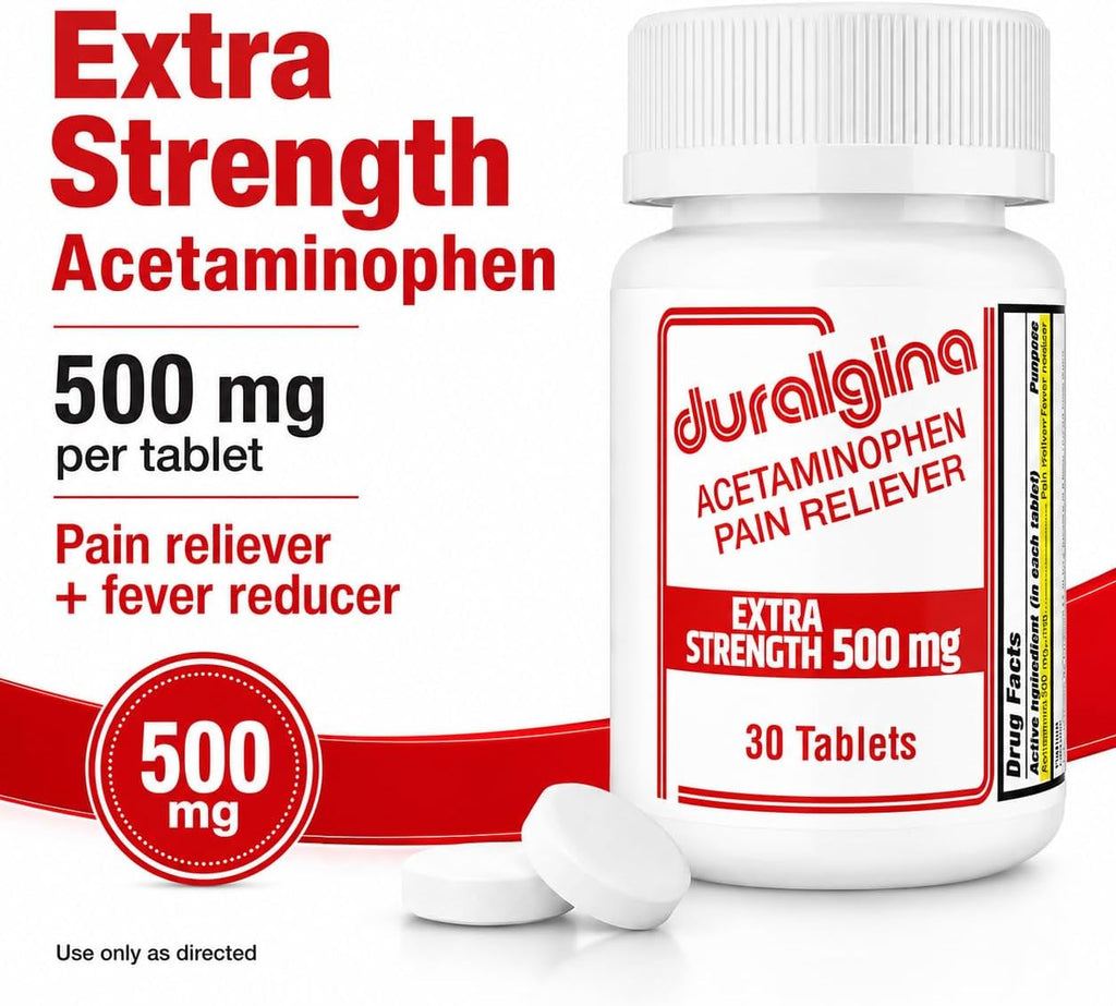 DURALGINA Extra Strength 500 mg per tablet, pain reliever and fever reducer