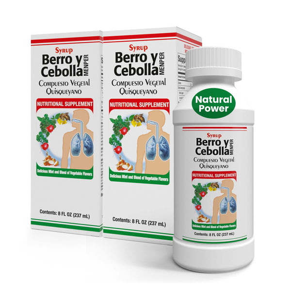 JARABE BERRO Y CEBOLLA - Liquid Supplement with Vitamin D & Zinc | 8 Fl Oz | 2-Pack