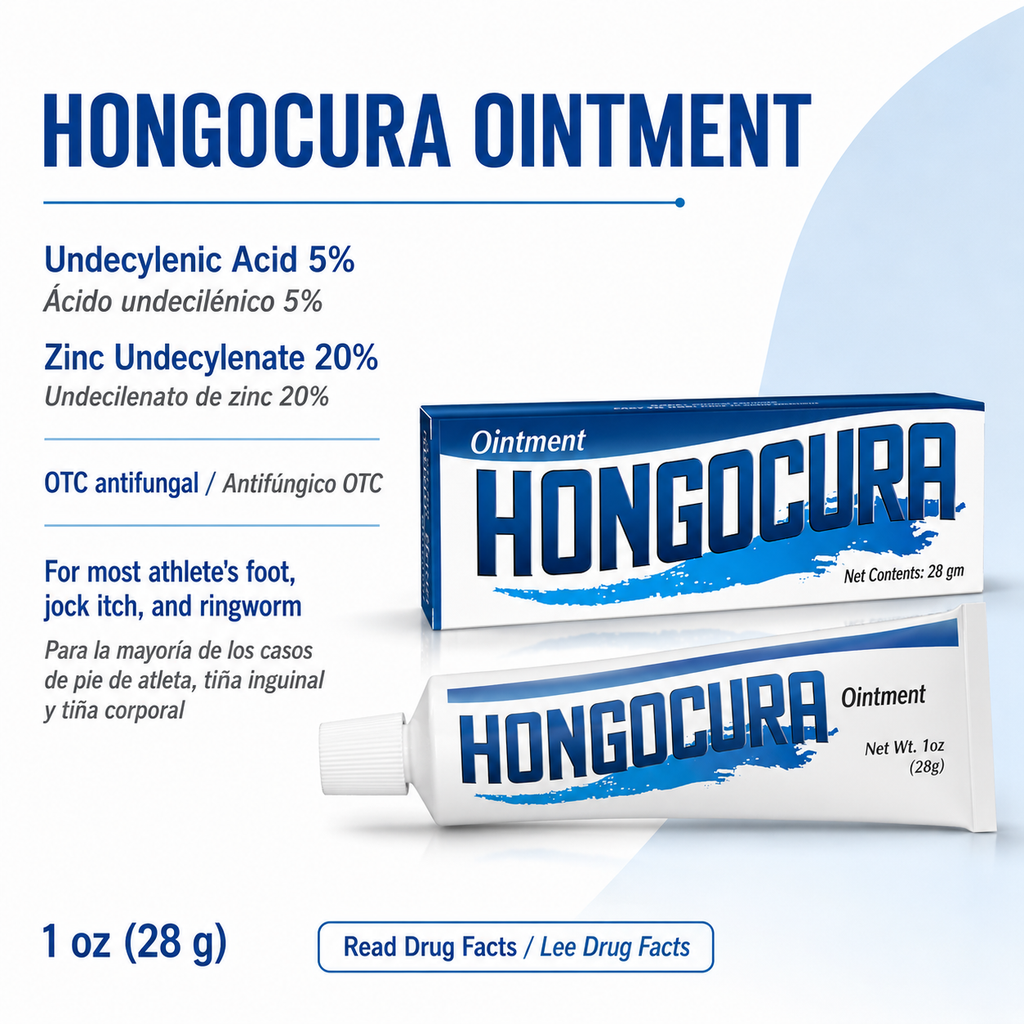 Hongocura ungüento antifúngico con ácido undecilénico 5%, zinc 20% y tamaño 1 oz