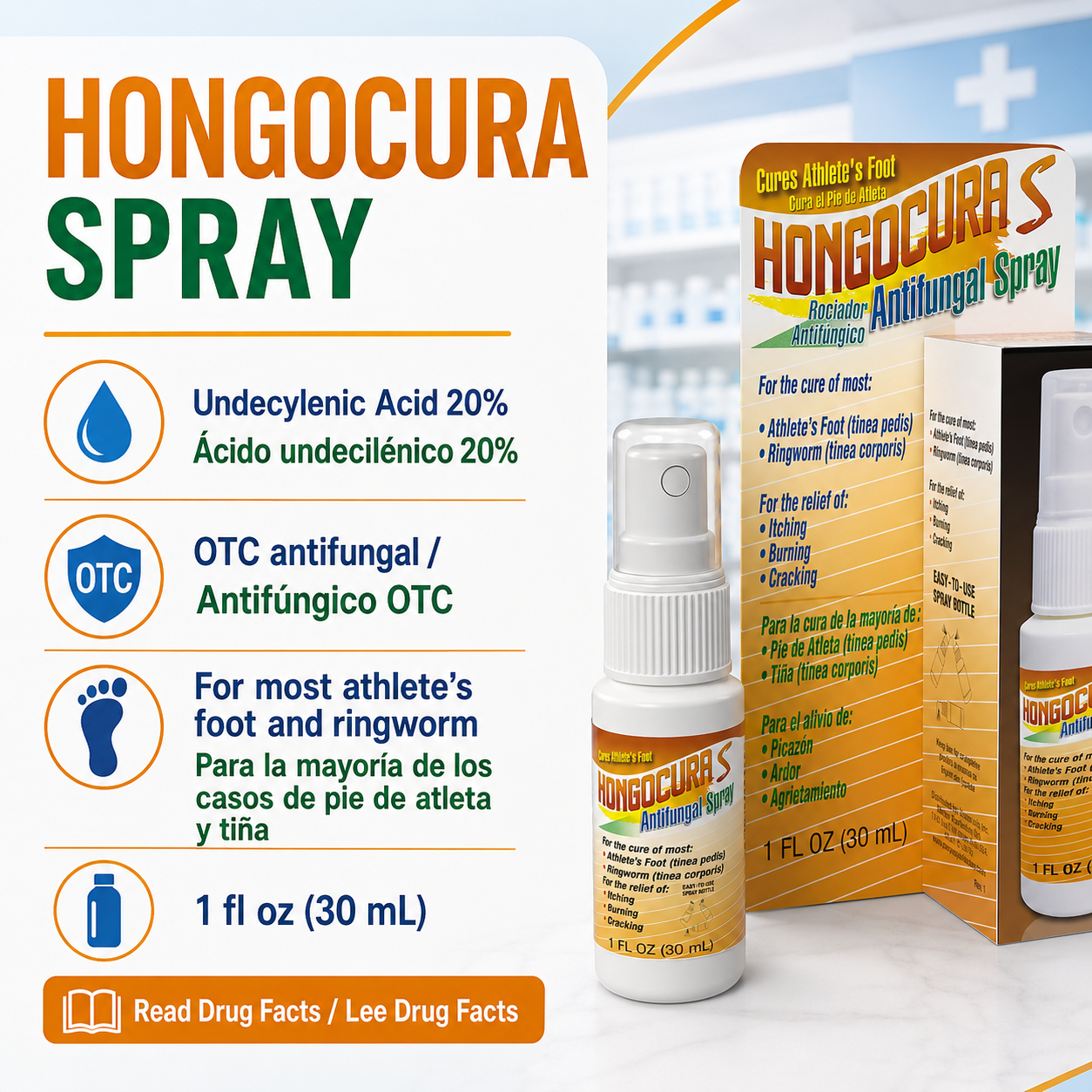 Hongocura spray con ácido undecilénico 20%
