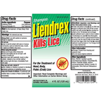 LIENDREX Drug Facts completo: piretrinas 0.30% y piperonil butóxido 4%, NDC 53145-308-04