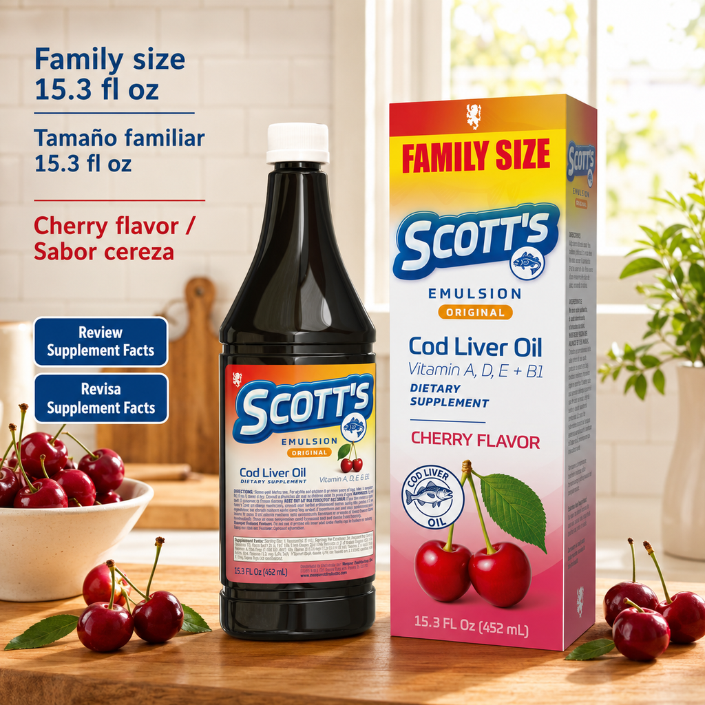 Scott's Emulsion sabor cereza tamaño familiar 15.3 fl oz
