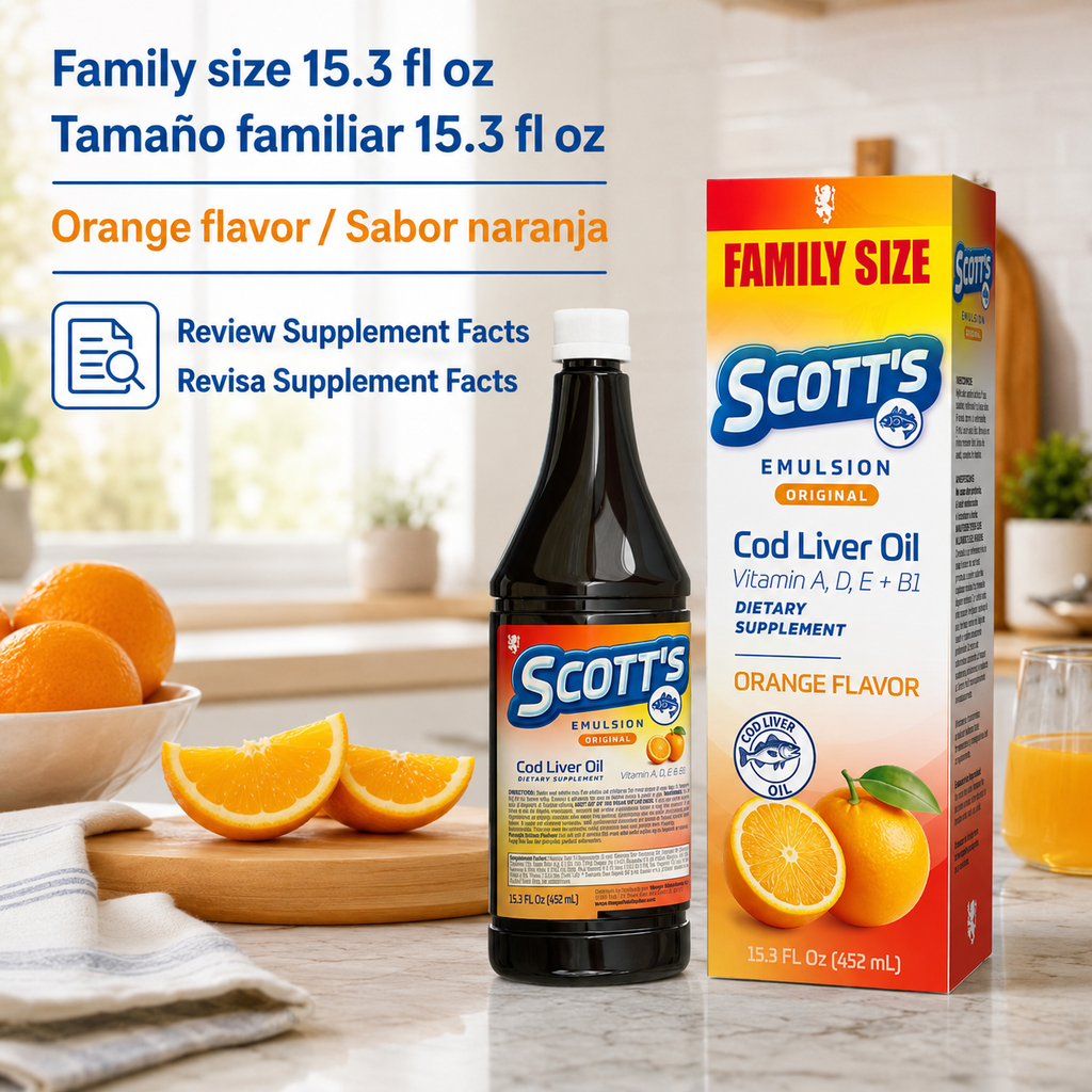 Scott's Emulsion sabor naranja tamaño familiar 15.3 fl oz