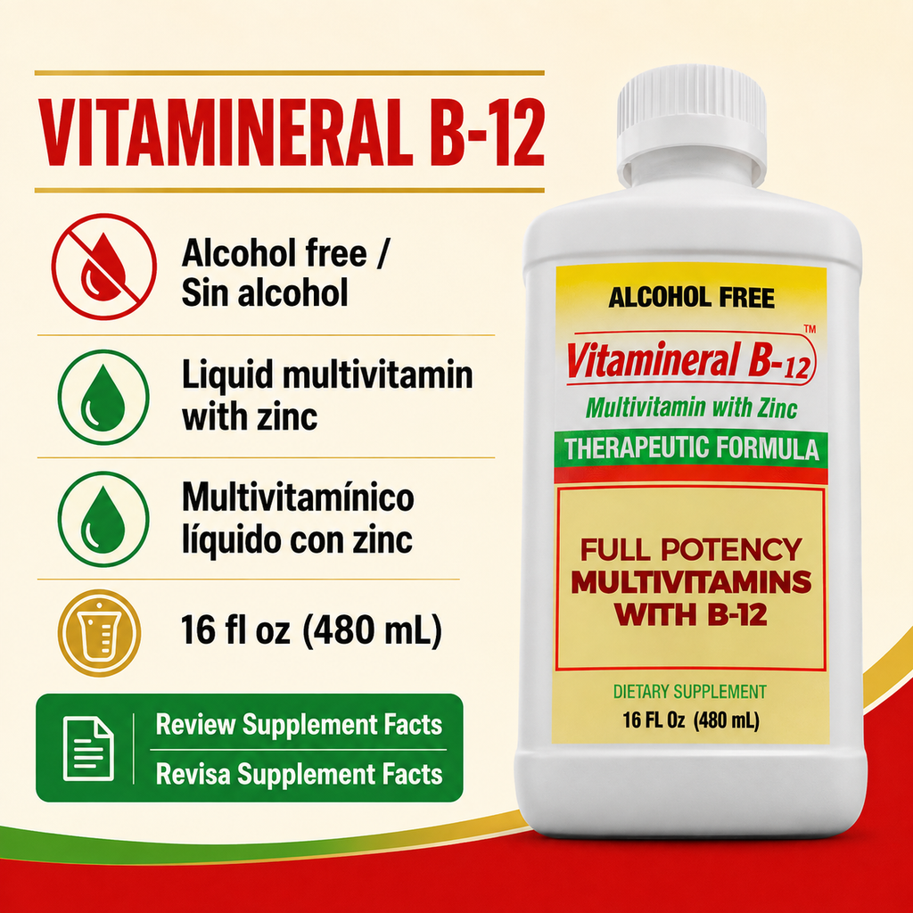Vitamineral B-12 multivitamínico líquido con zinc sin alcohol